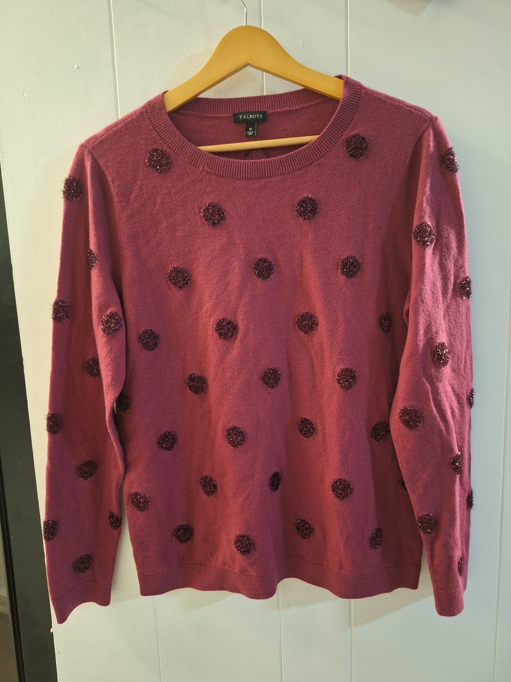 Talbots Women's Rose Pink Polka Dot Crewneck Sweater